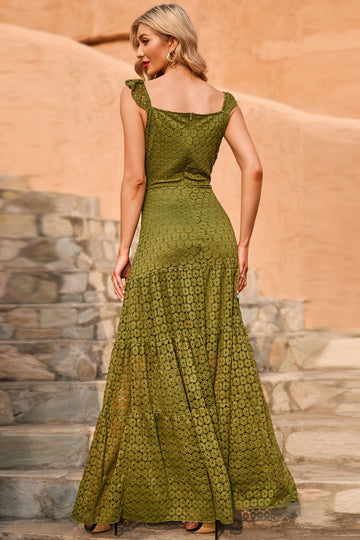 Robe longue d'été en dentelle vert armée